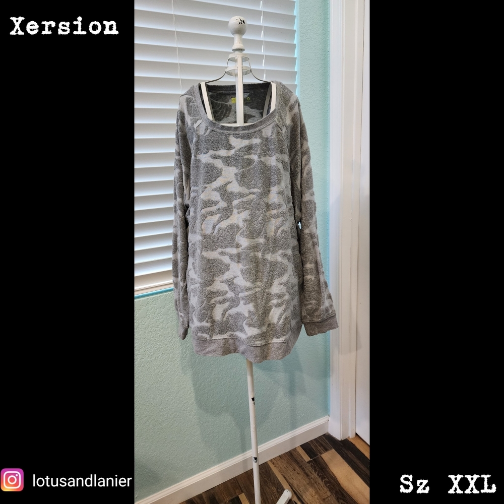 Xersion Gray Camo Long Sleeve Sweater Sz XXL